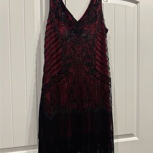 Elegant Beaded Mini Dress in Burgundy